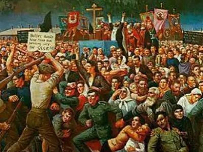 С.Корольков, "Выдача казаков в Лиенце" (фрагмент). Источник - http://www.rostov50.ru/ С.Корольков, "Выдача казаков в Лиенце" (фрагмент). Источник - http://www.rostov50.ru/