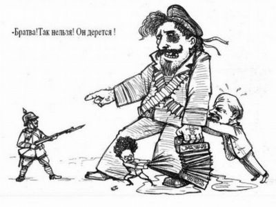 23 февраля 1918 г., Дыбенко под Нарвой. Карикатура: ief-usfeu.ru 23 февраля 1918 г., Дыбенко под Нарвой. Карикатура: ief-usfeu.ru